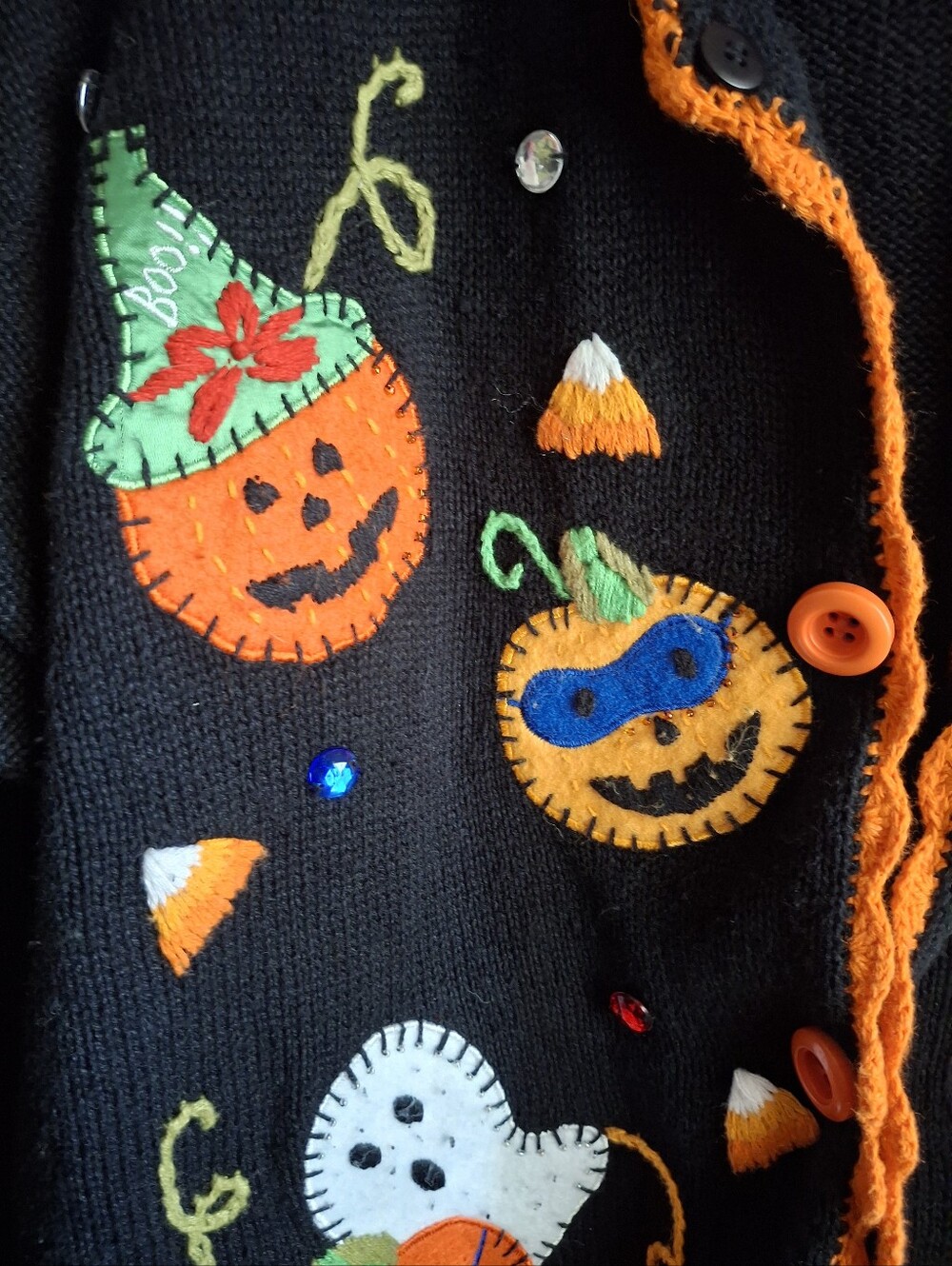 Halloween Pumpkin Embroidered Black Cardigan - Picture 3 of 5